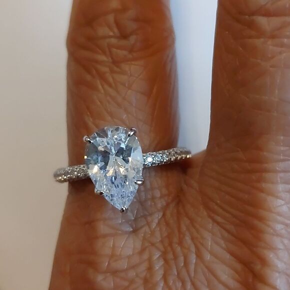 S925 Sterling Silver Teardrop CZ Crystal Accented Ring Size 9 - Picture 2 of 5